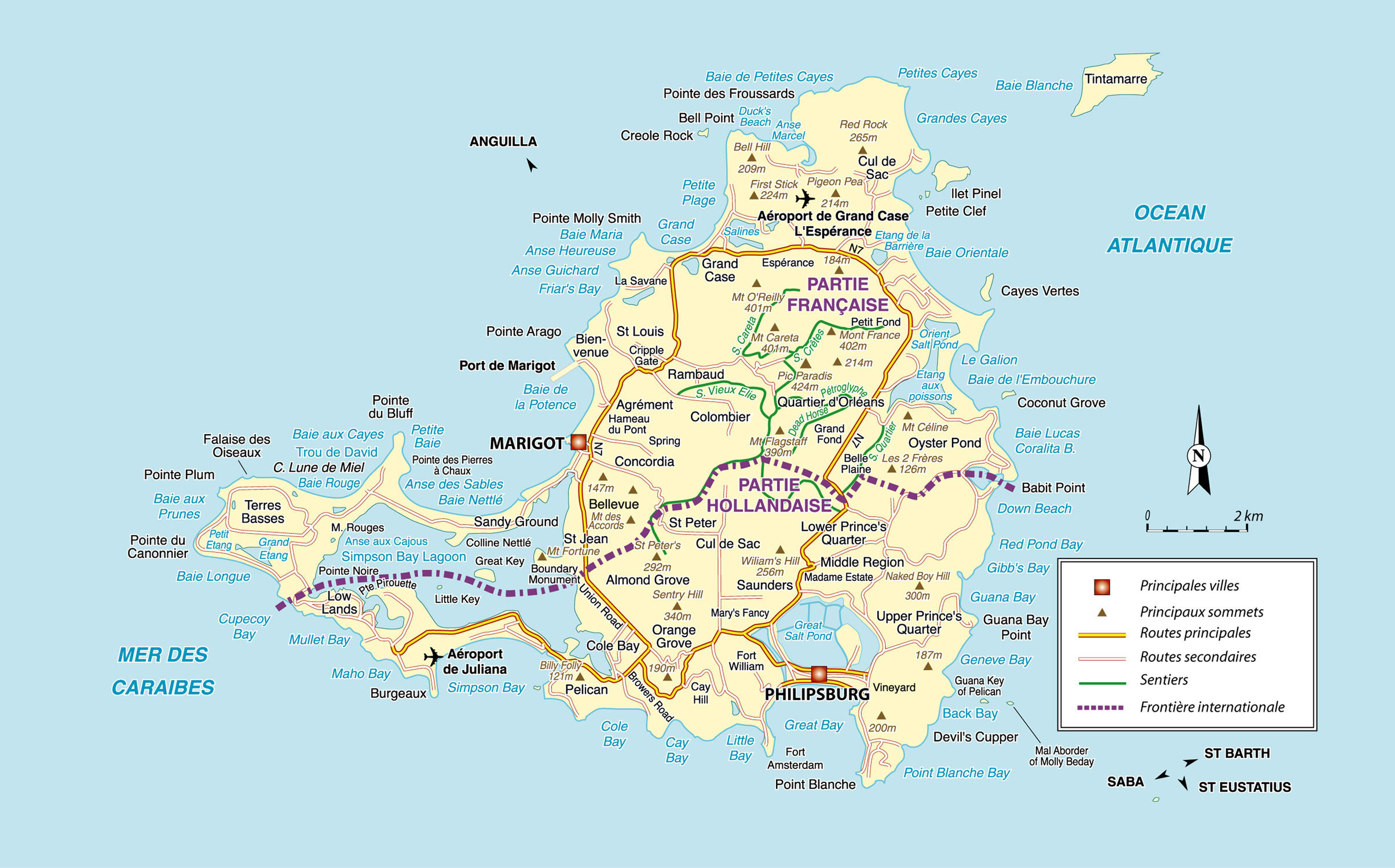 Large Detailed Road Map Of Saint Martin Island St Maarten Island 