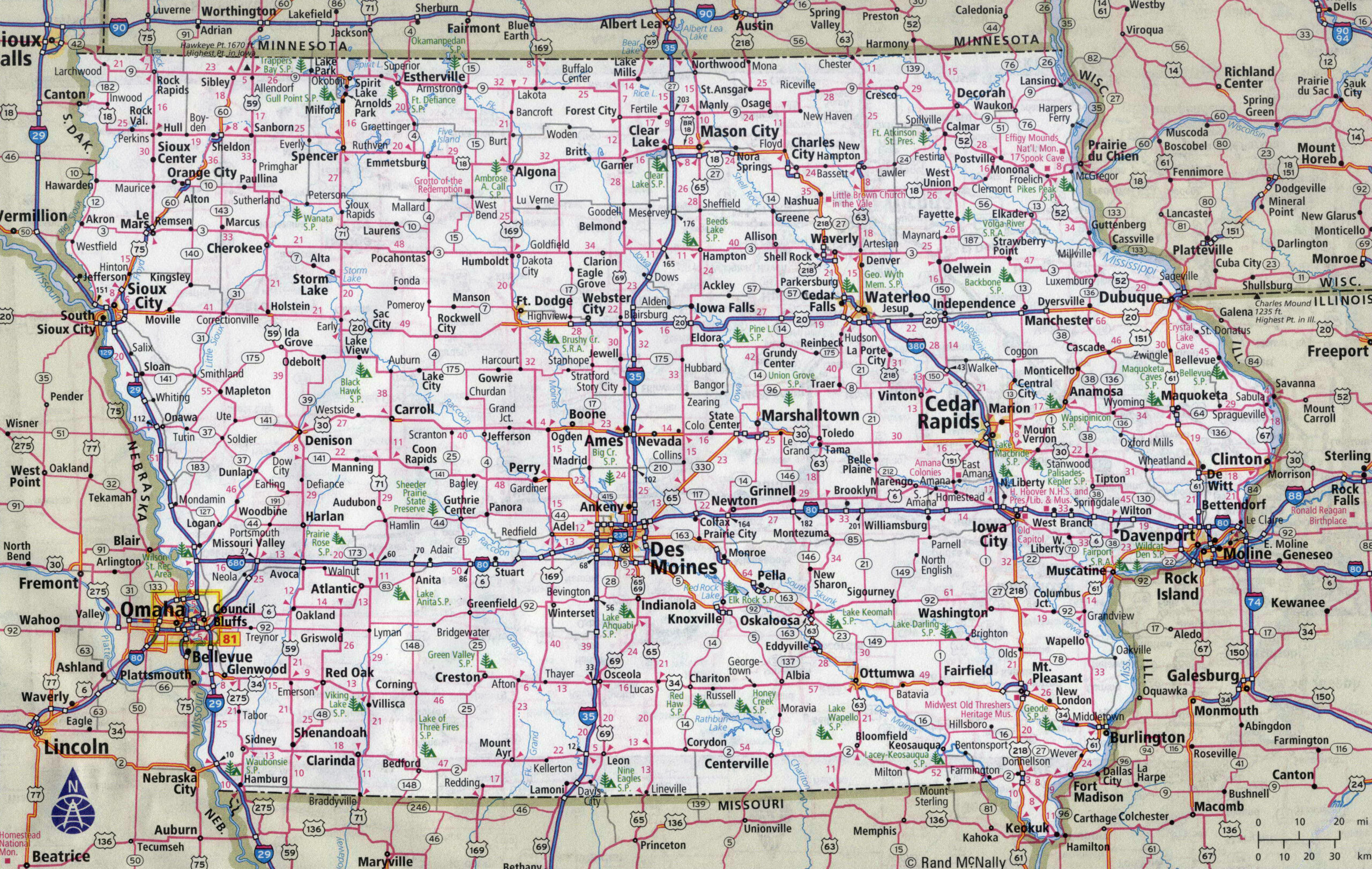 Large Detailed Roads And Highways Map Of Iowa State With Cities 2 Scaled 