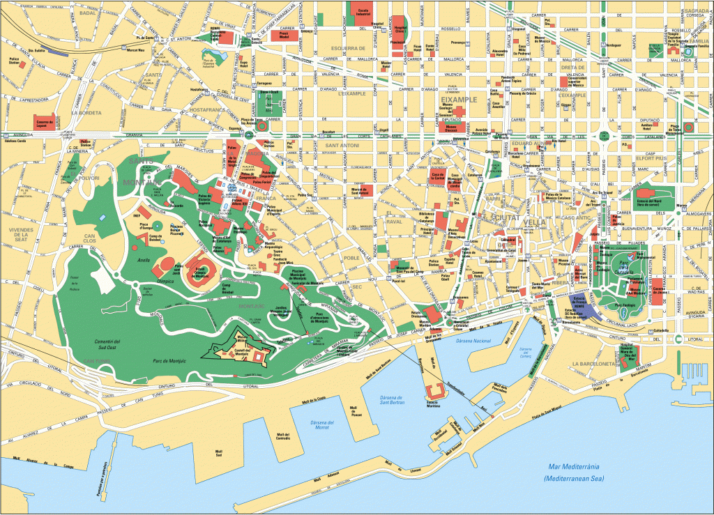 Large Detailed Tourist Street Map Of Barcelona With Regard To Barcelona 