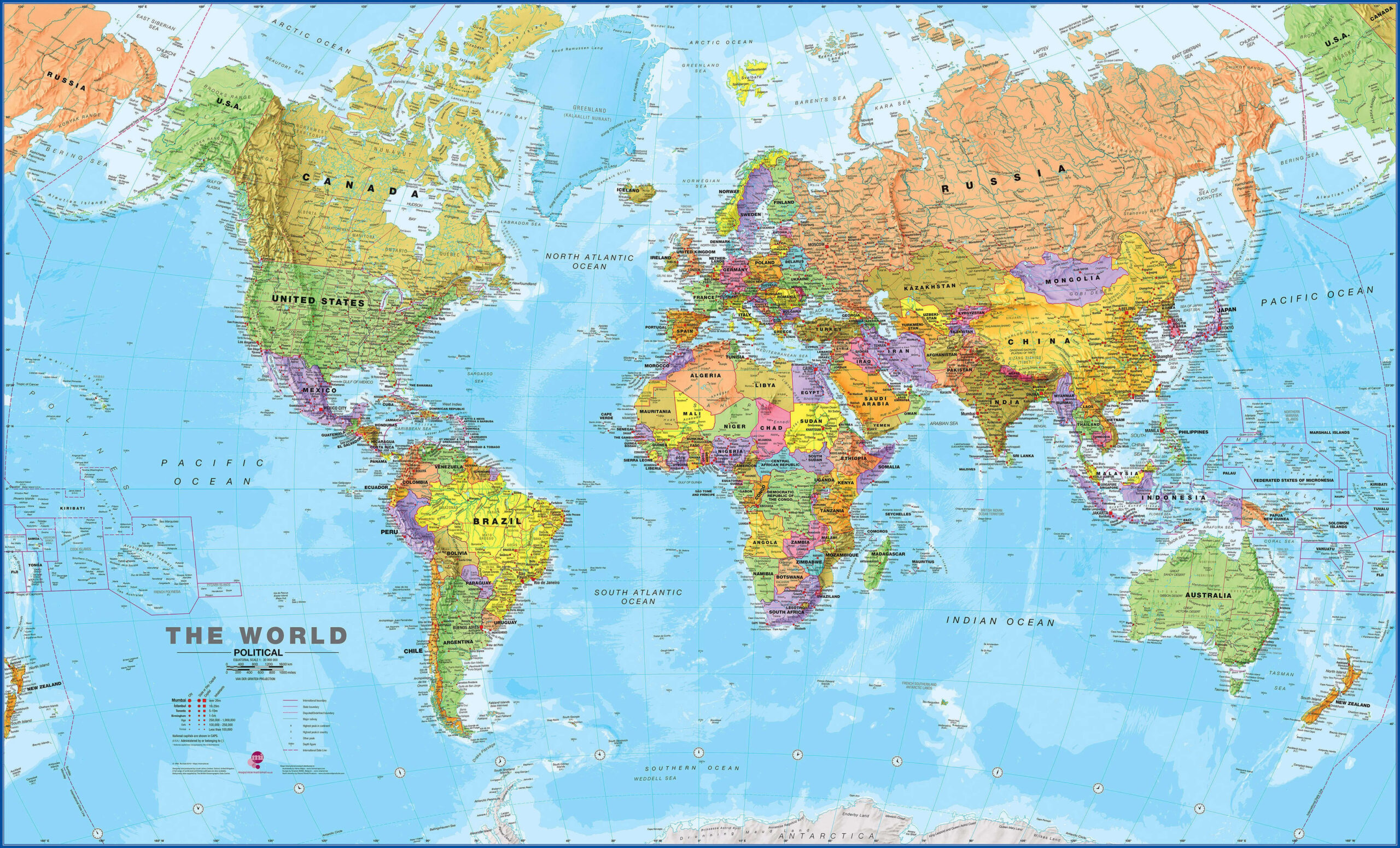 Large Political World Wall Map Laminated Wells Printable Map 4748