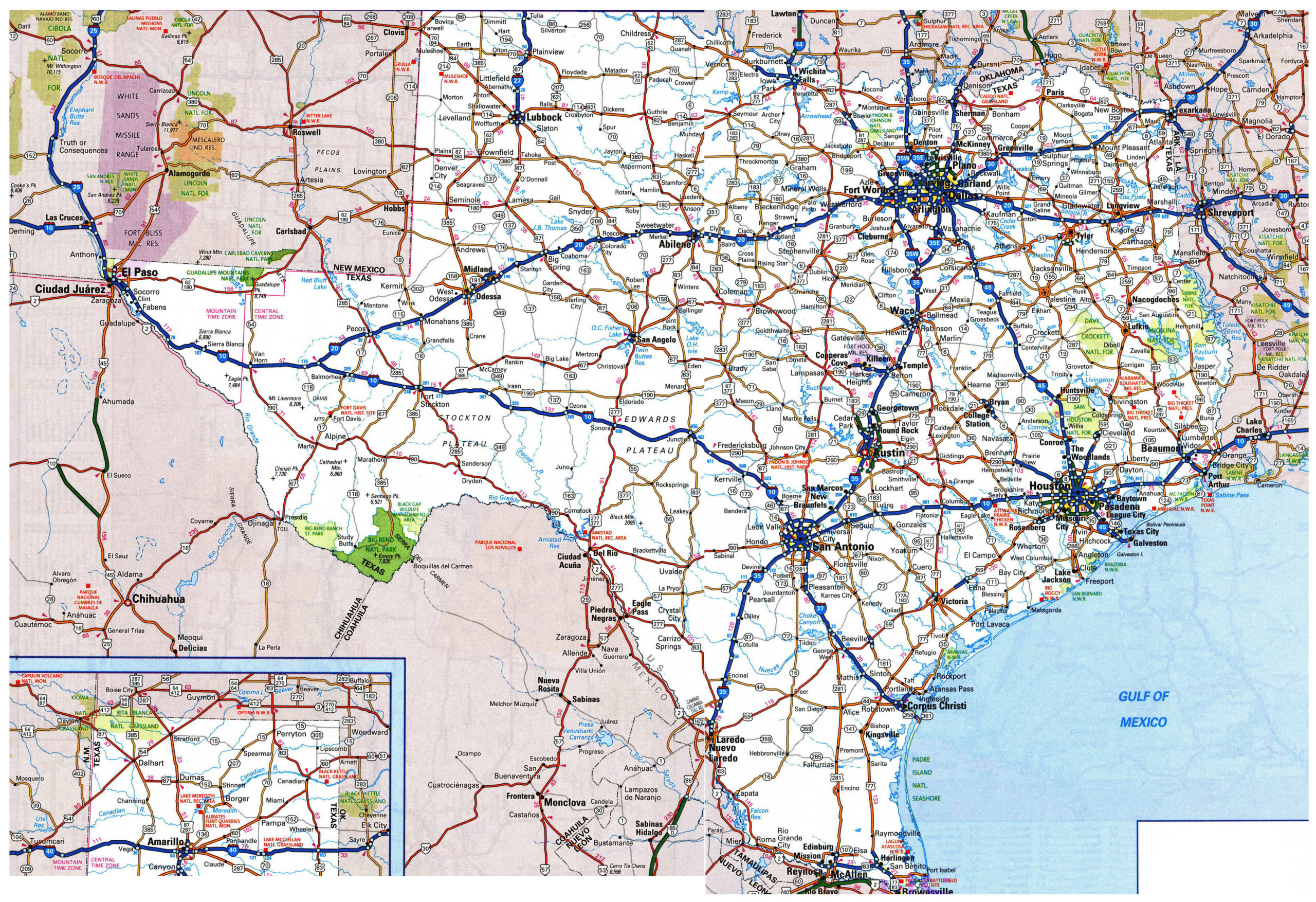 Large Roads And Highways Map Of Texas State With National Parks And 