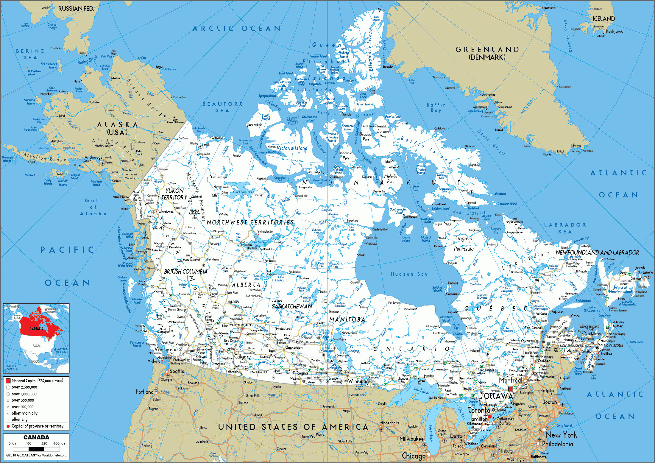 Large Size Road Map Of Canada Worldometer