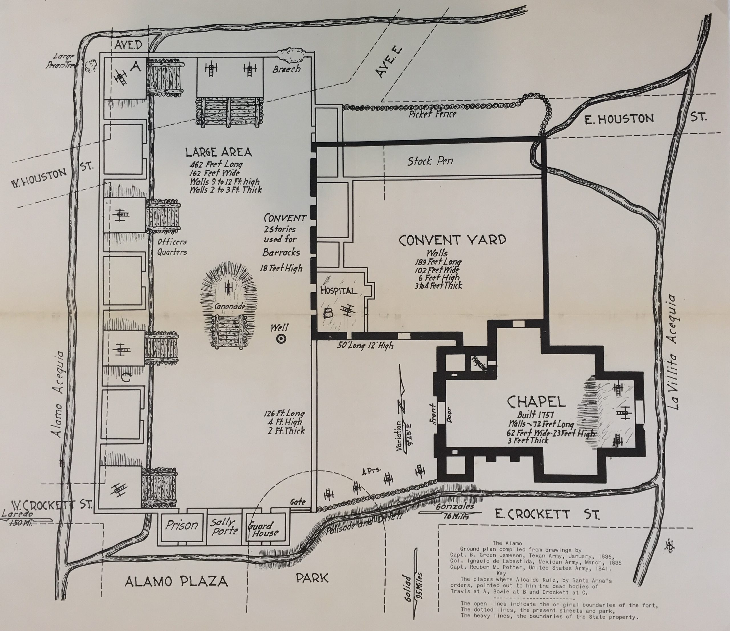 Layout Of The Alamo During The Siege Texas Revolution Military Map 