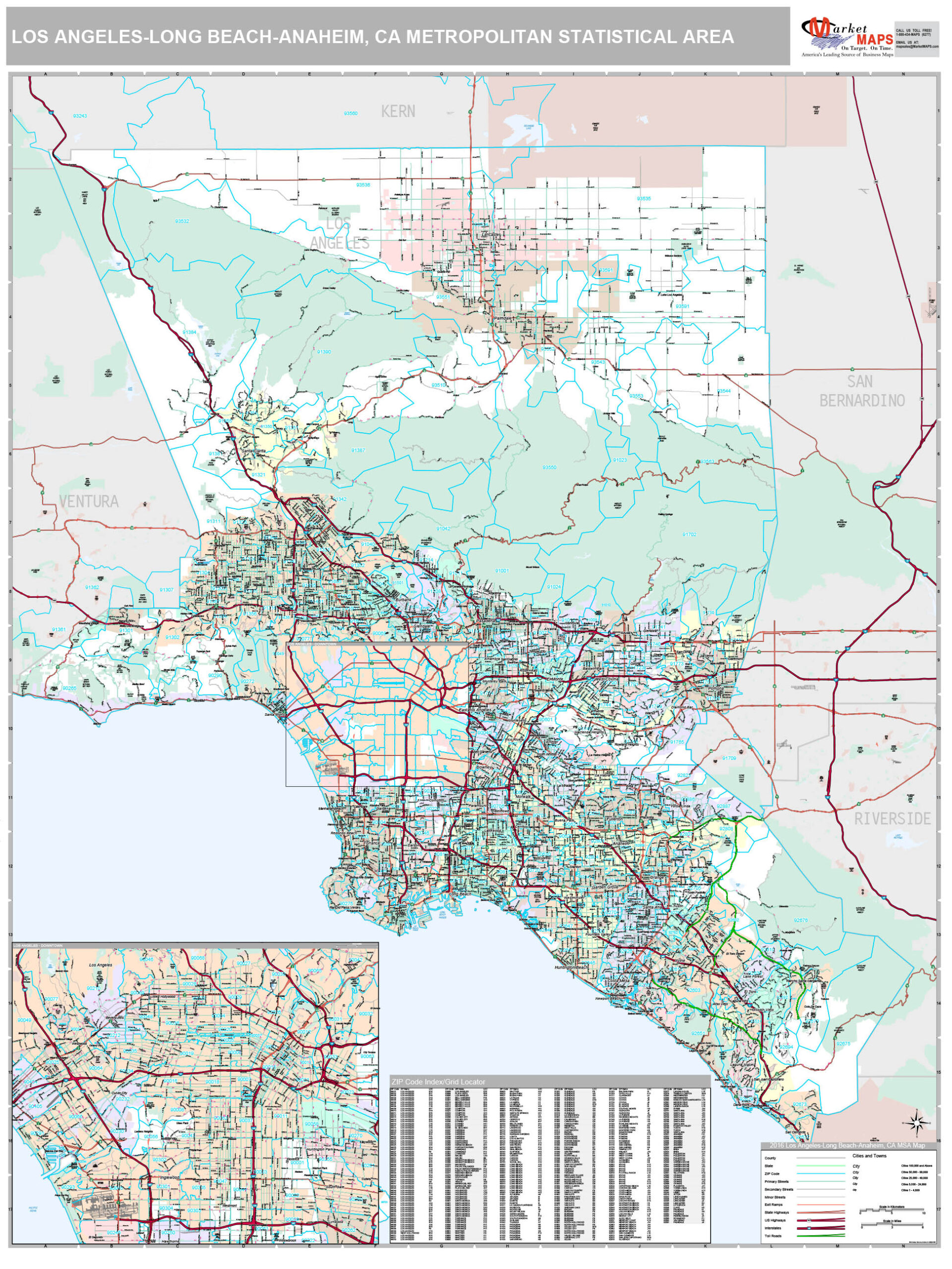 Los Angeles Long Beach Anaheim CA Metro Area Wall Map Premium Style By 