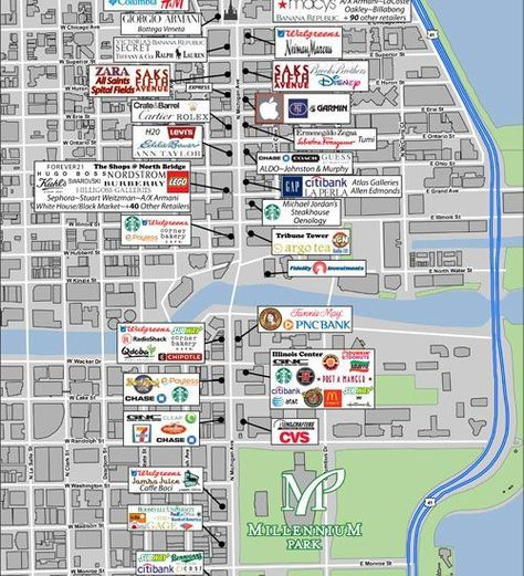 Magnificent Mile Shopping Map Retail Area Map The Wrigley Building 