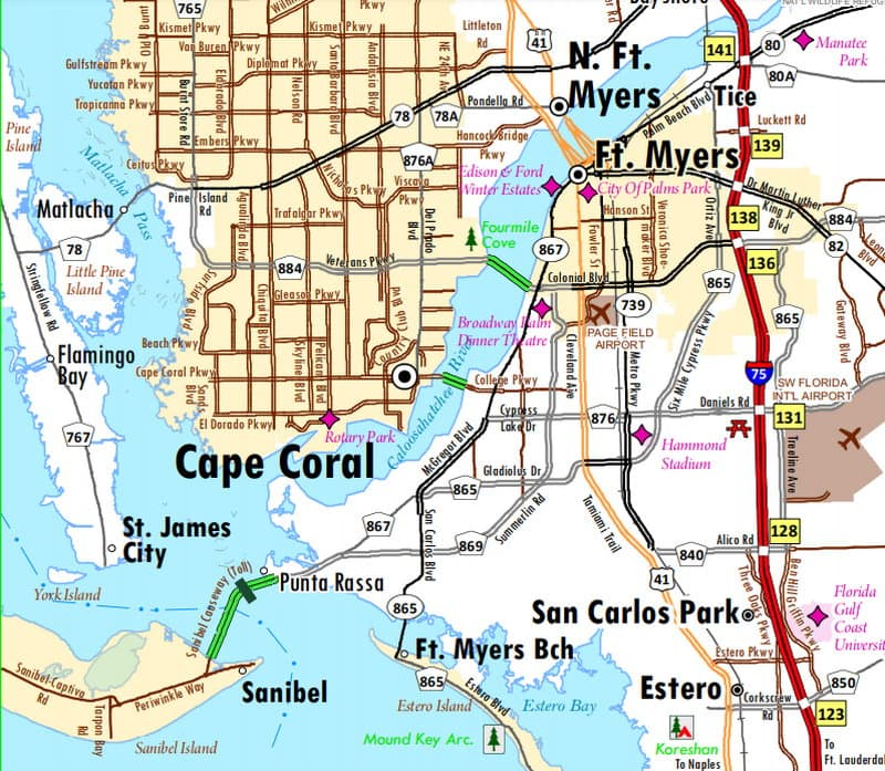 Map Of Cape Coral Florida Wells Printable Map 6209