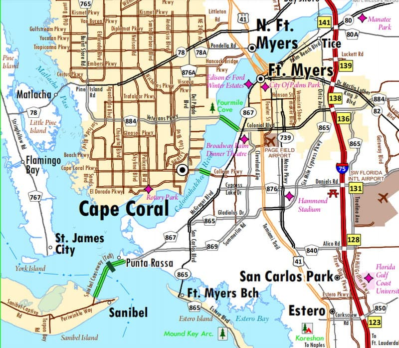 Map Of Cape Coral Florida Wells Printable Map