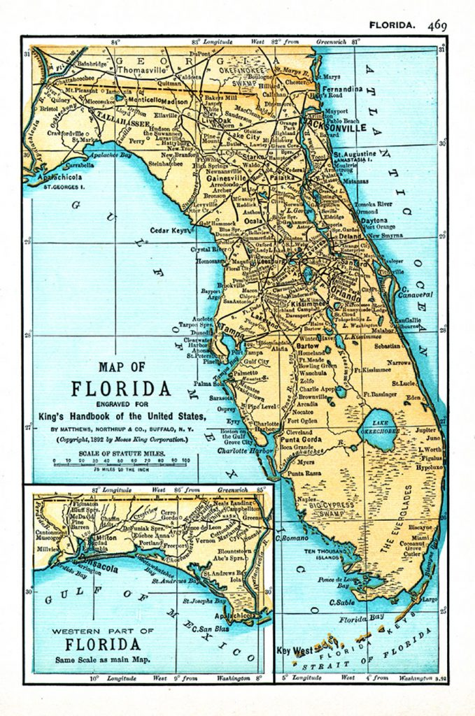 Map Of Florida Engraved For King s Handbook Of The United States 