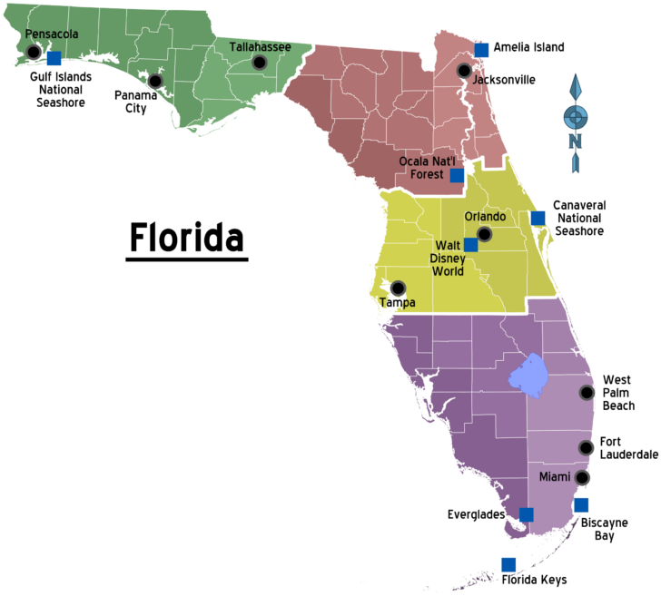 Florida County To 8 Main Regions Map