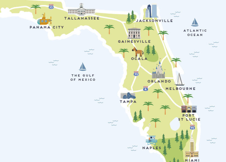 Florida Map With Cities Print A4