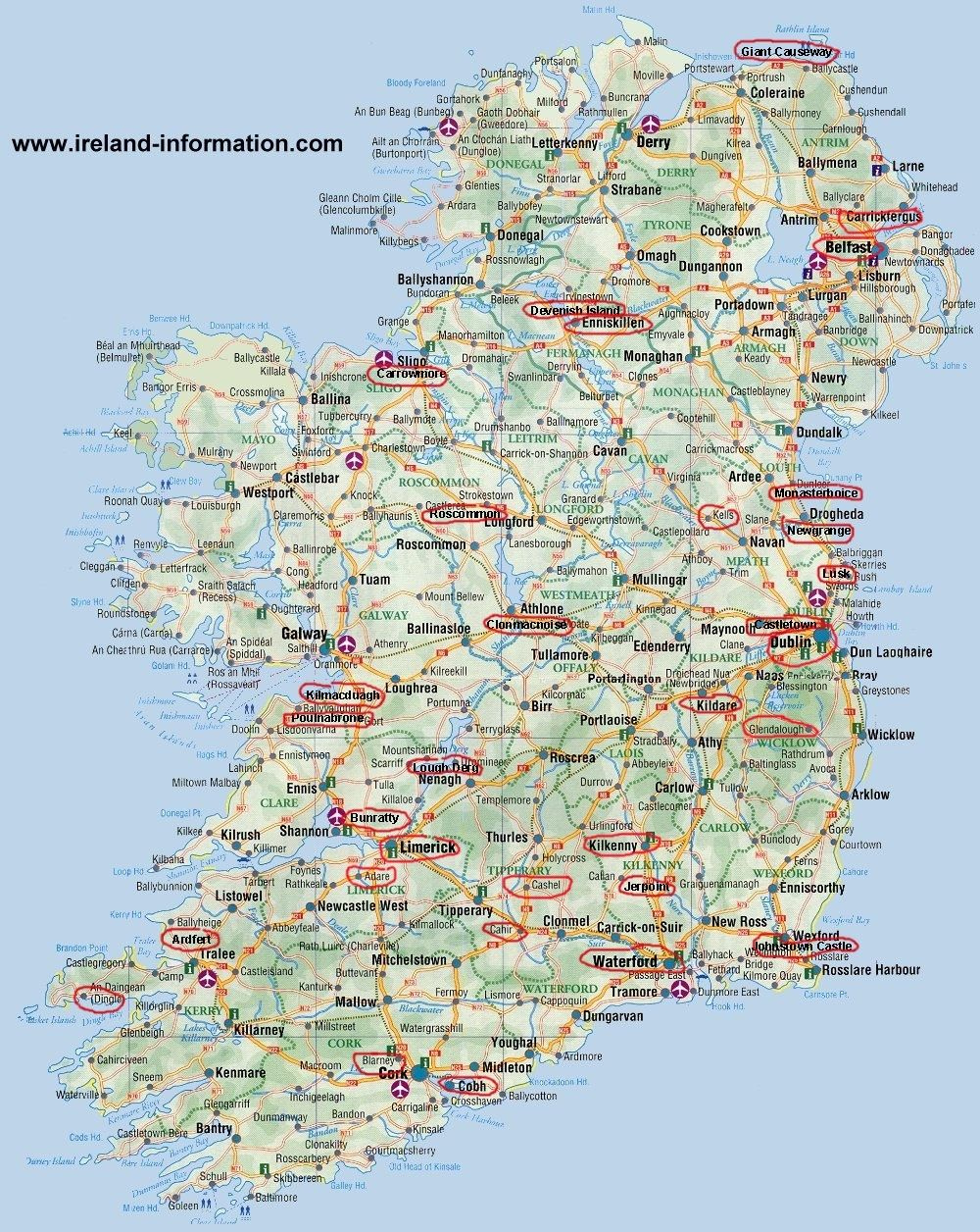 Map Of Ireland With Tourist Attractions Maps Update 800900 Map Of 