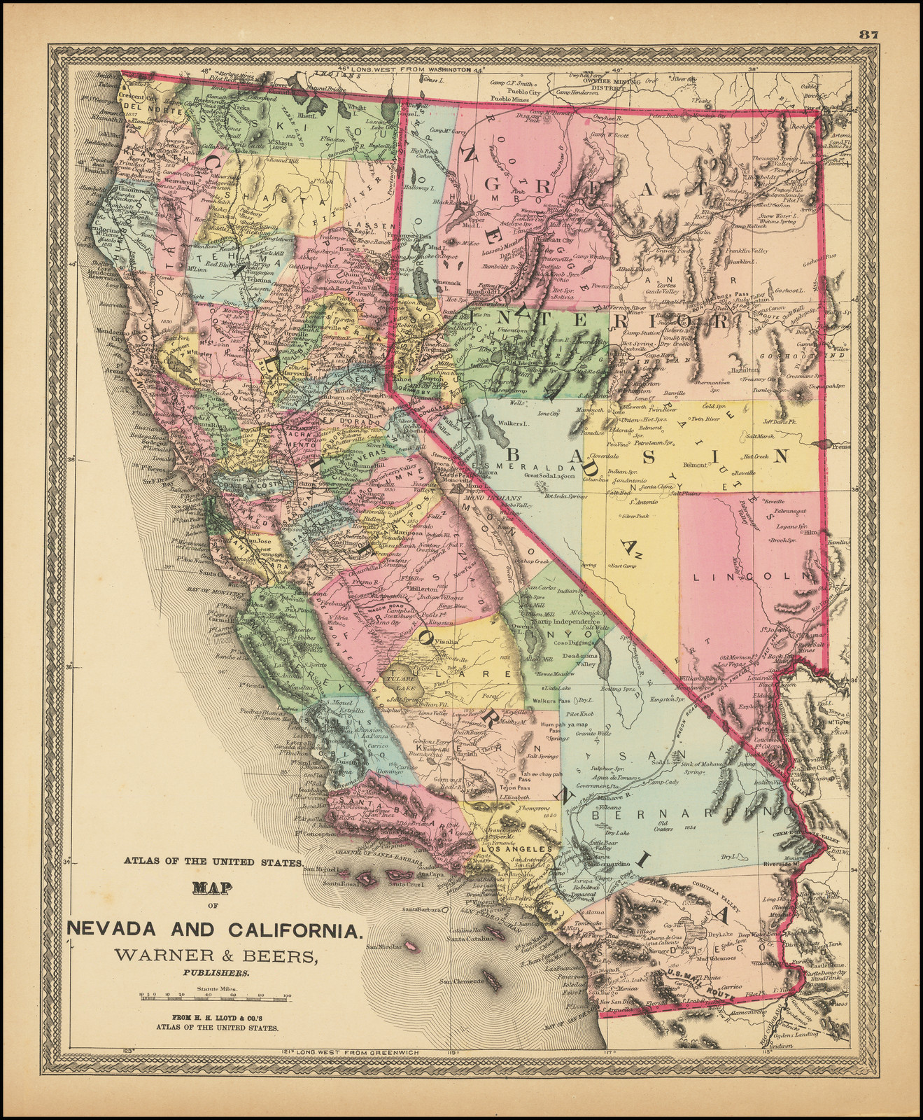 Map Of Nevada And California Barry Lawrence Ruderman Antique 