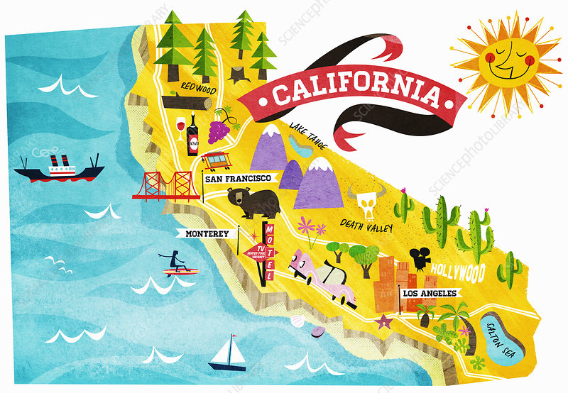 Map Of Tourist Attractions In California Illustration Stock Image 