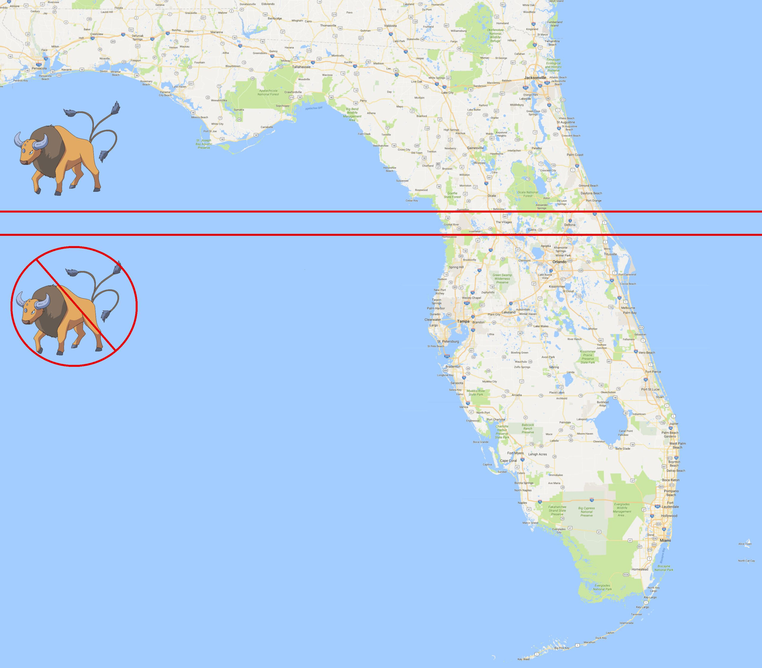 Map Of Where The Tauros Cut Off Is In Florida Pokemonger Florida 