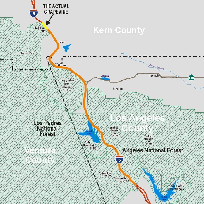 Map Showing Often Perceived Grapevine Route Versus Actual Grapevine 