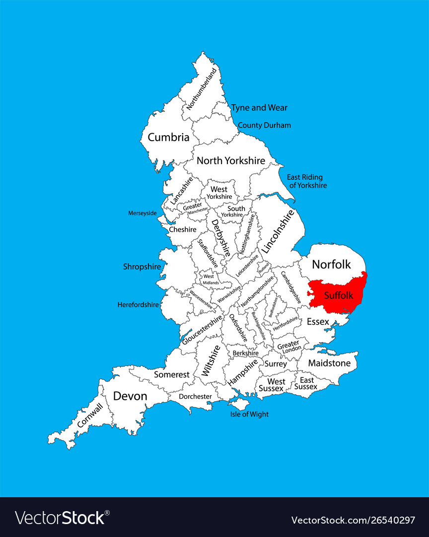 Map Suffolk In East England United Kingdom Vector Image