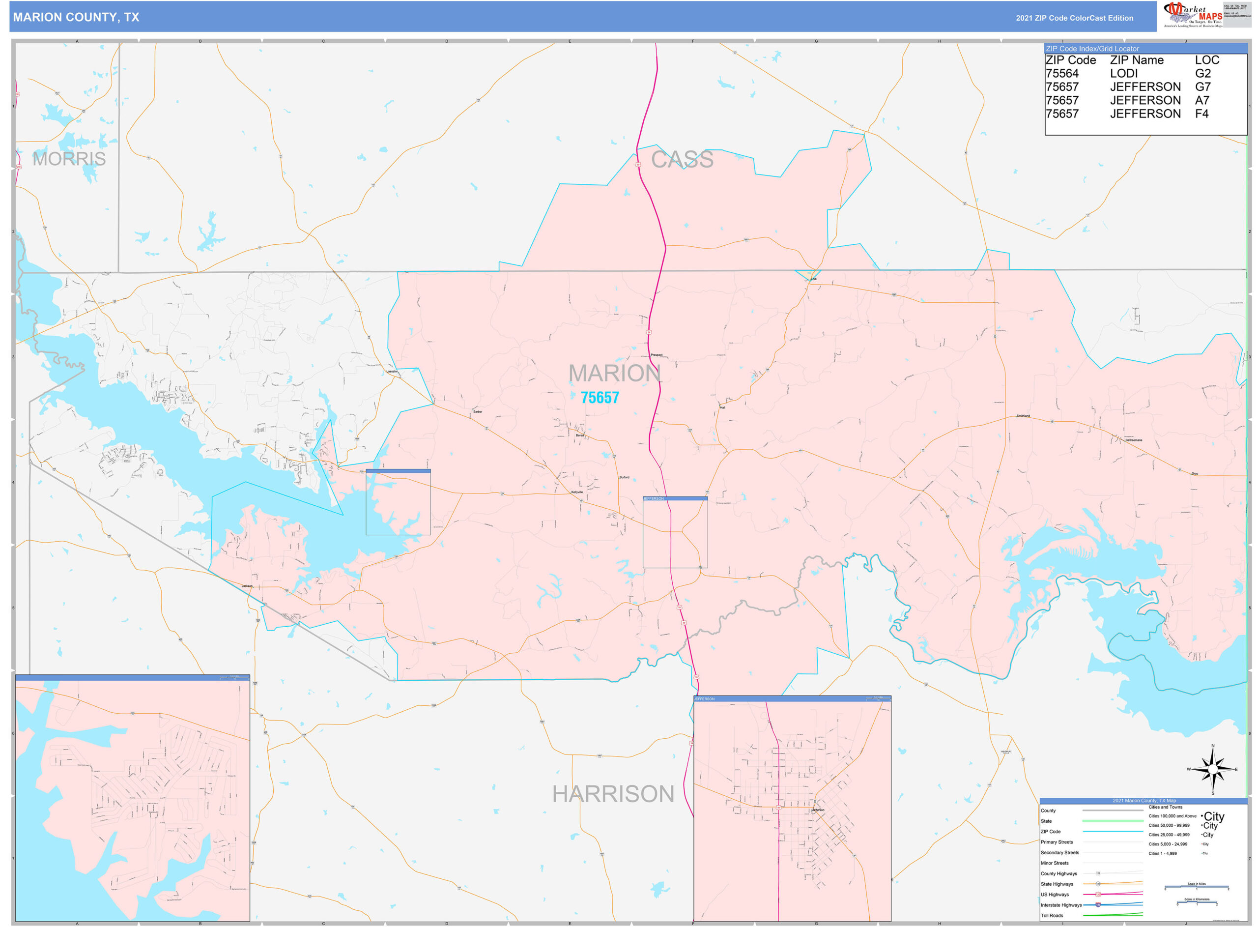 Marion County TX Wall Map Color Cast Style By MarketMAPS