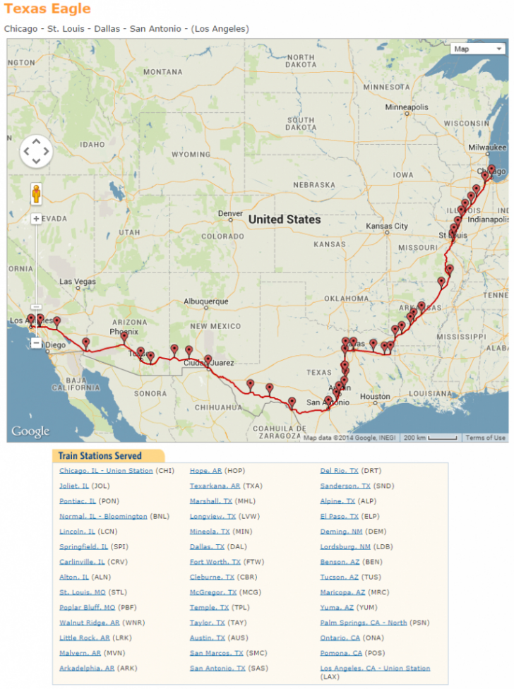Amtrak Texas Eagle Route Map