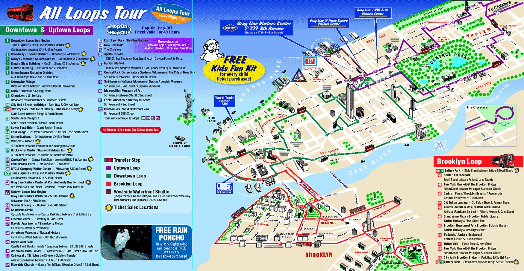 New York City All Loops Tour Information New York City Map Map Of 