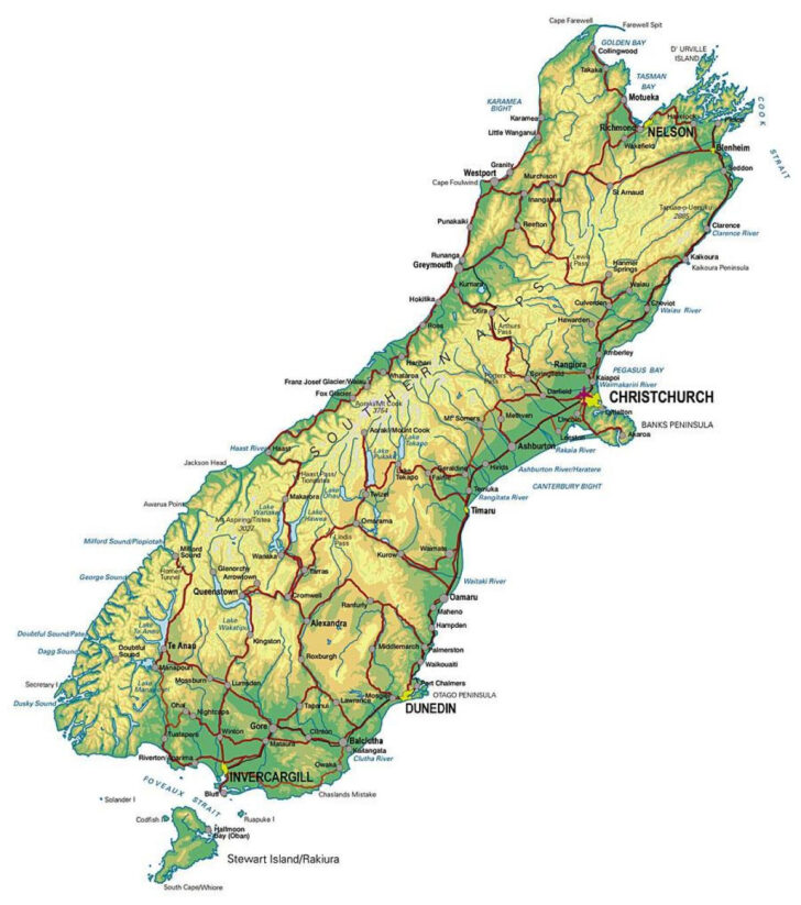 New Zealand South Island Map Printable