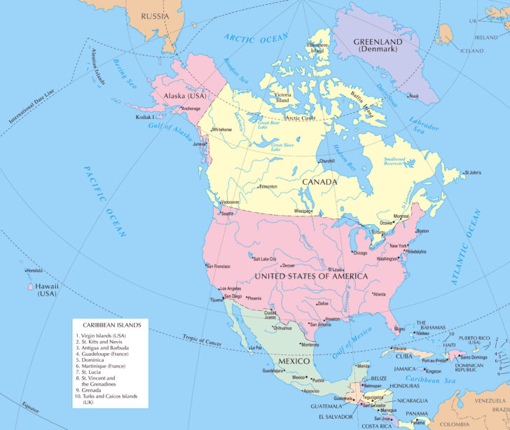 Printable Map Of North America Showing States