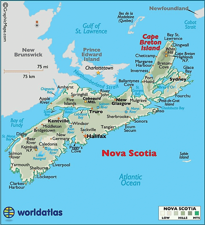 Nova Scotia Canada Large Color Map