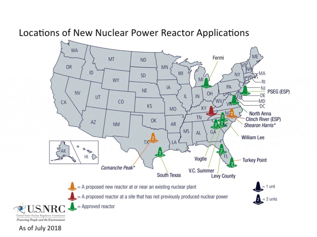 Nrc Location Of New Nuclear Power Reactor Applications Nuclear Power 