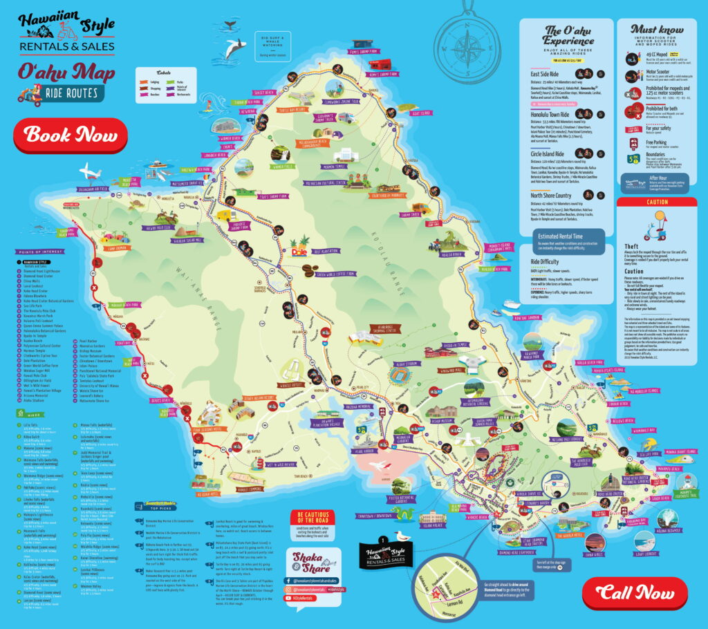 Oahu Maps Rides Hawaiian Style Rentals
