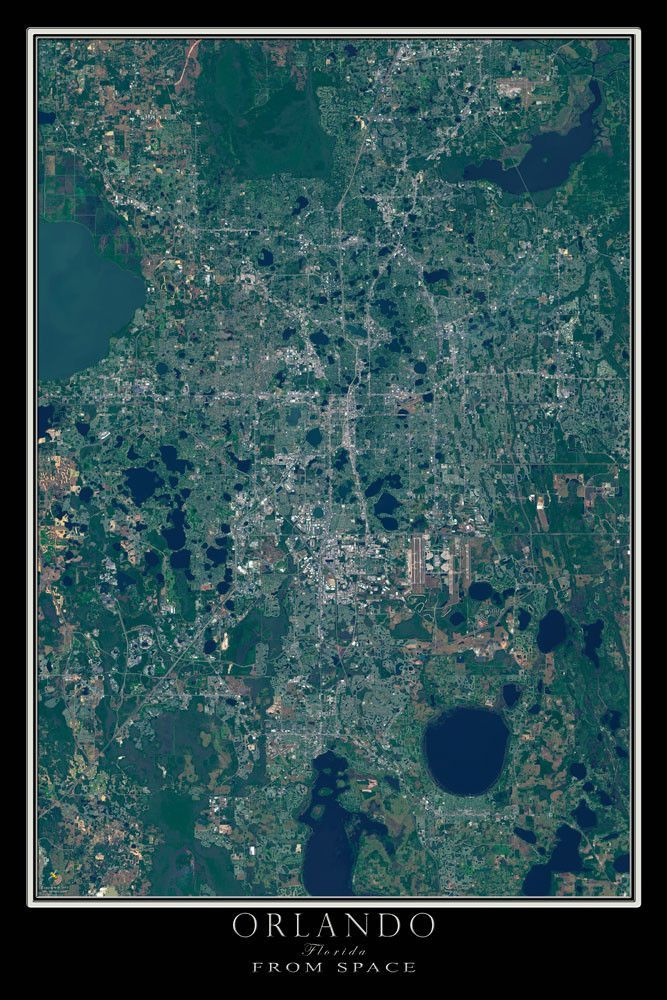 Orlando Florida Satellite Poster Map Orlando Travel Orlando Florida 