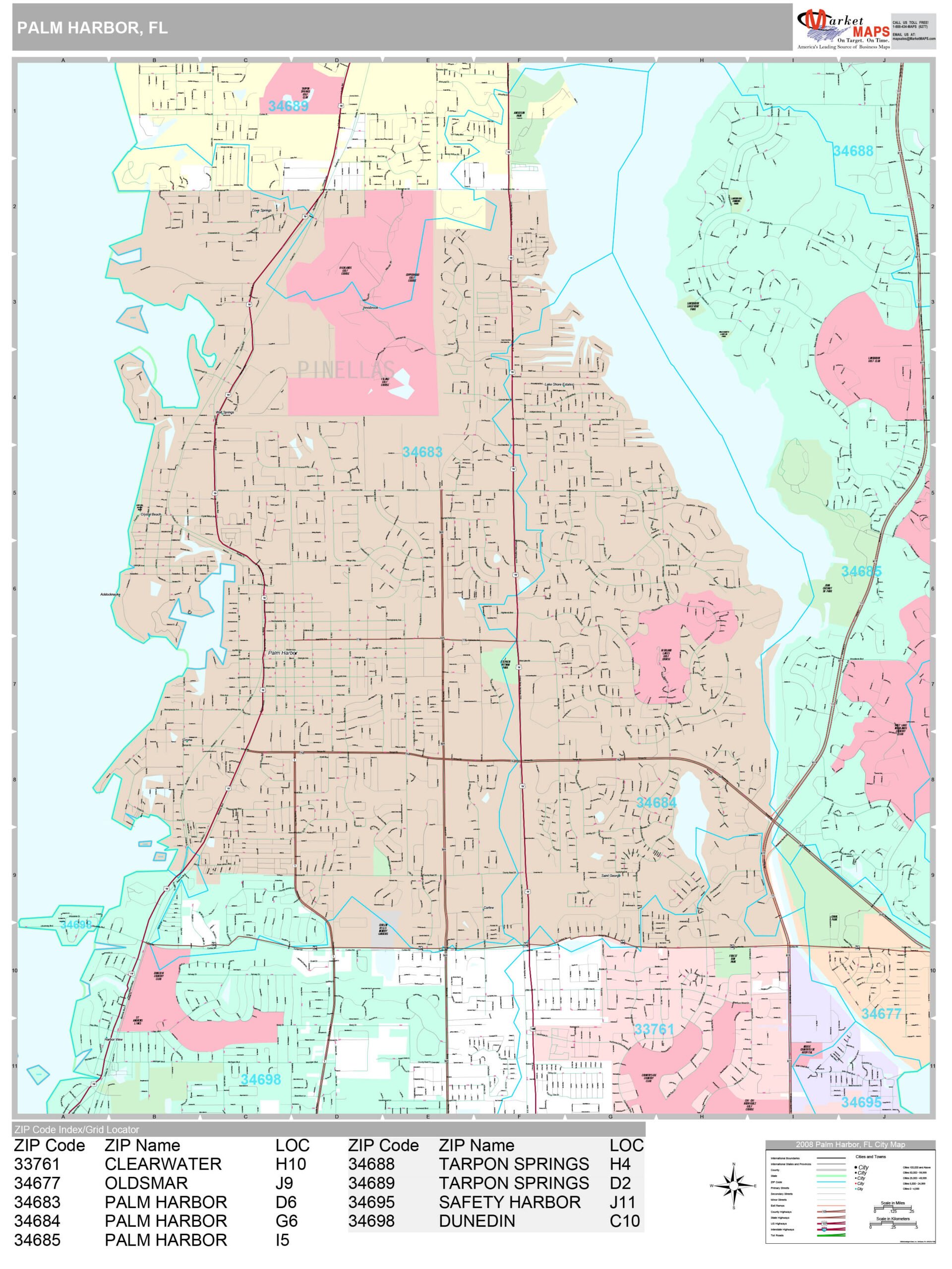 Palm Harbor Florida Wall Map Premium Style By MarketMAPS