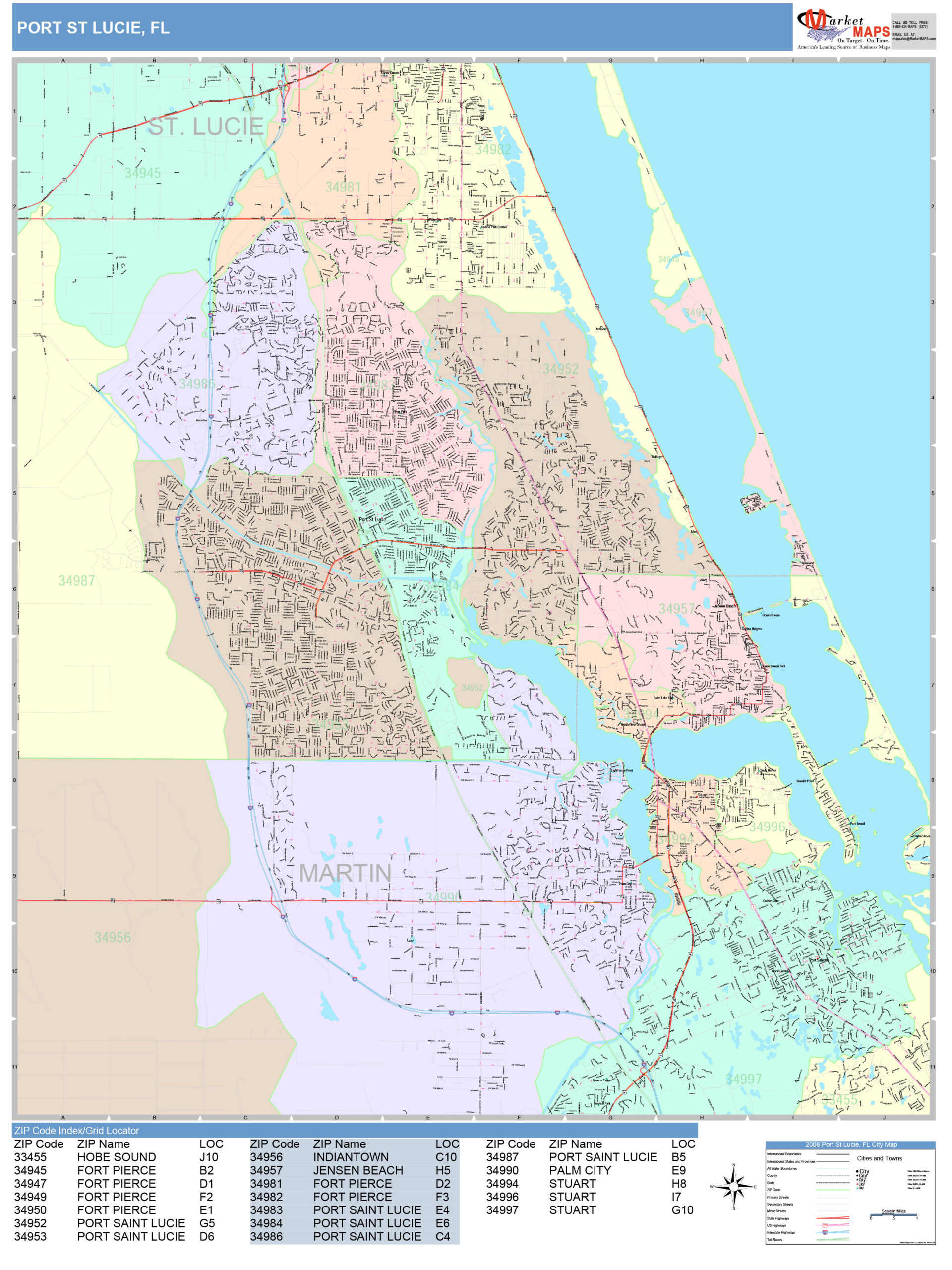 Port St Lucie Florida Wall Map Color Cast Style By MarketMAPS 