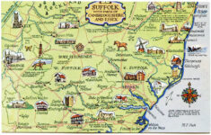 Postcard Map Of Suffolk With Parts Of Cambridgeshire And Essex