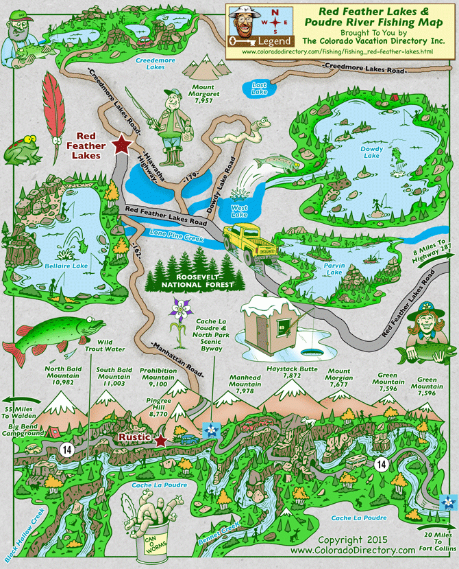 Red Feather Lakes And Poudre River Fishing Map Colorado Vacation 