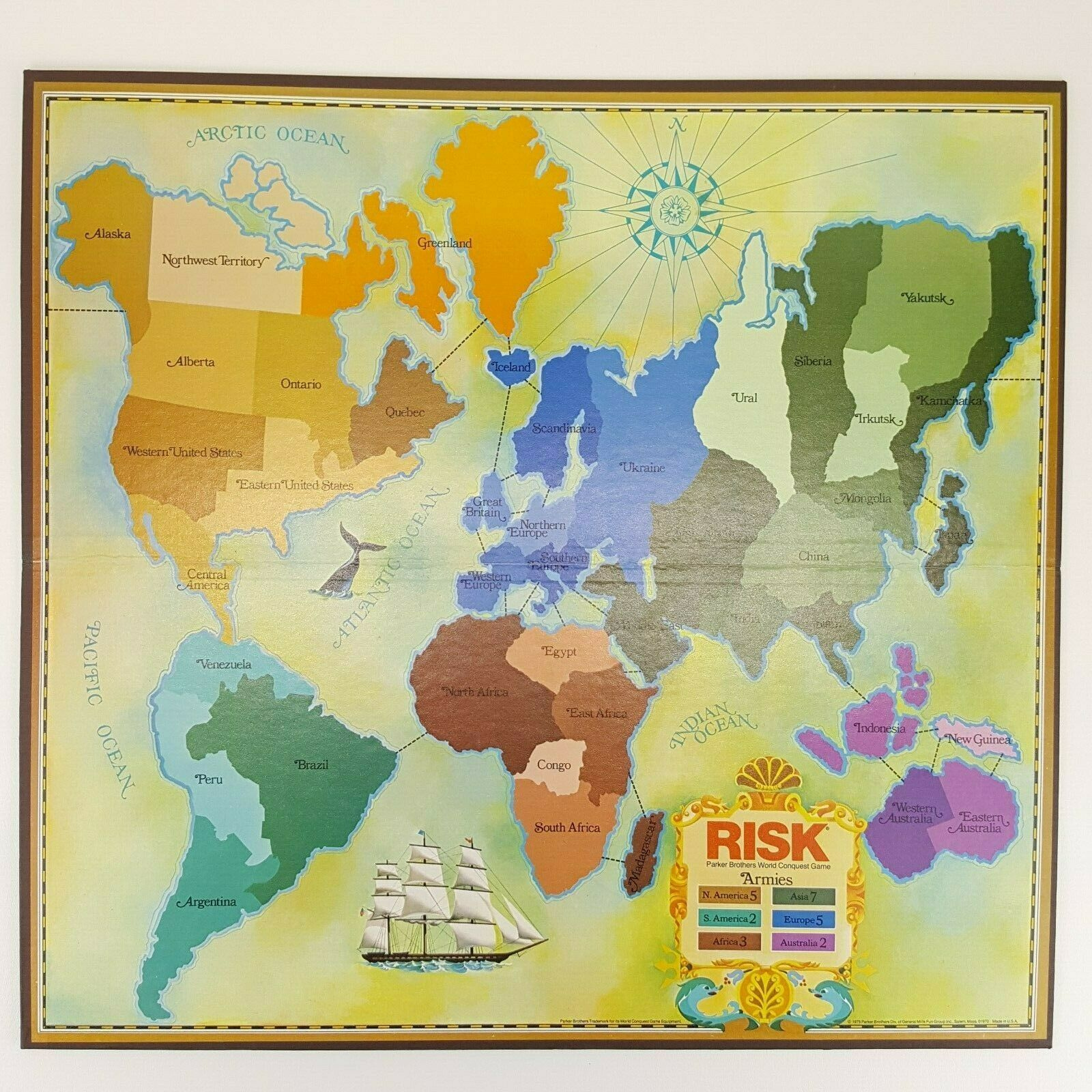 Risk World Conquest Replacement Game Board Only Craft Wall Art Map 1974 