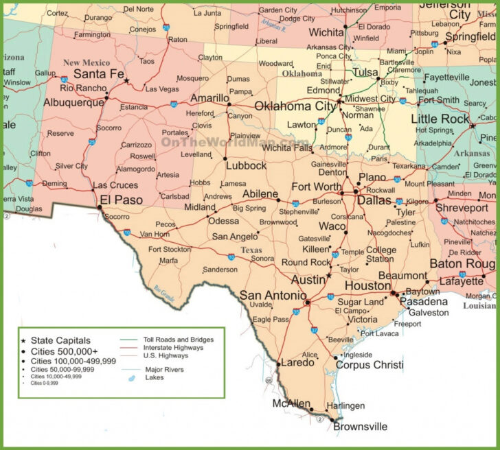 Free North Texas Map Along Oklahoma With Cities