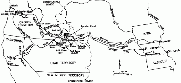 Tes Map Showing The Oregon California Trails