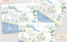 Seaside Florida Map Watercolor Art Print Beach Art South Etsy