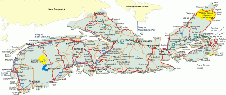 Printable Nova Scotia Road Map With Compass