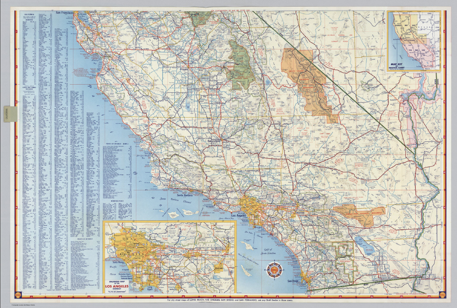 Shell Highway Map Of California southern Portion David Rumsey 