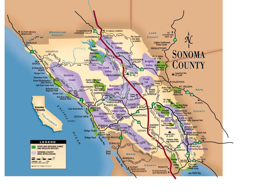 Sonoma County Map 101 Things To Do Wine Country Sonoma County 