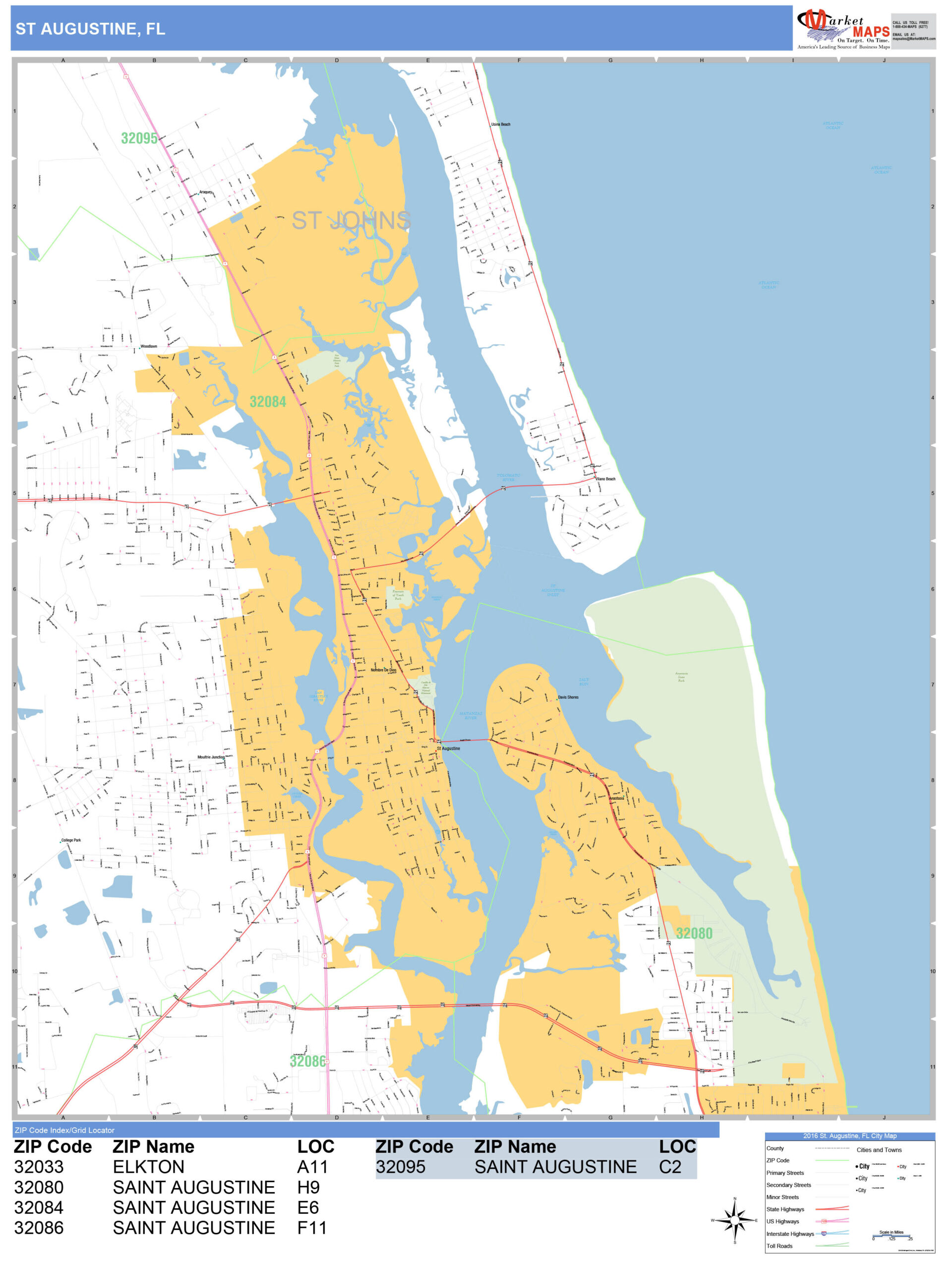 St Augustine Florida Wall Map Basic Style By MarketMAPS