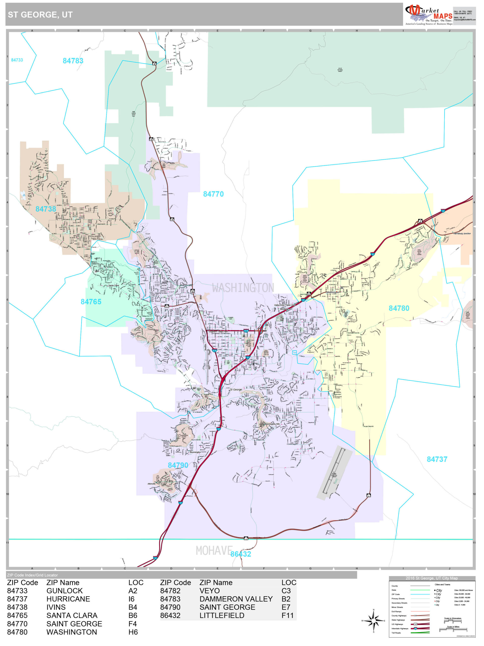 St George Utah Wall Map Premium Style By MarketMAPS