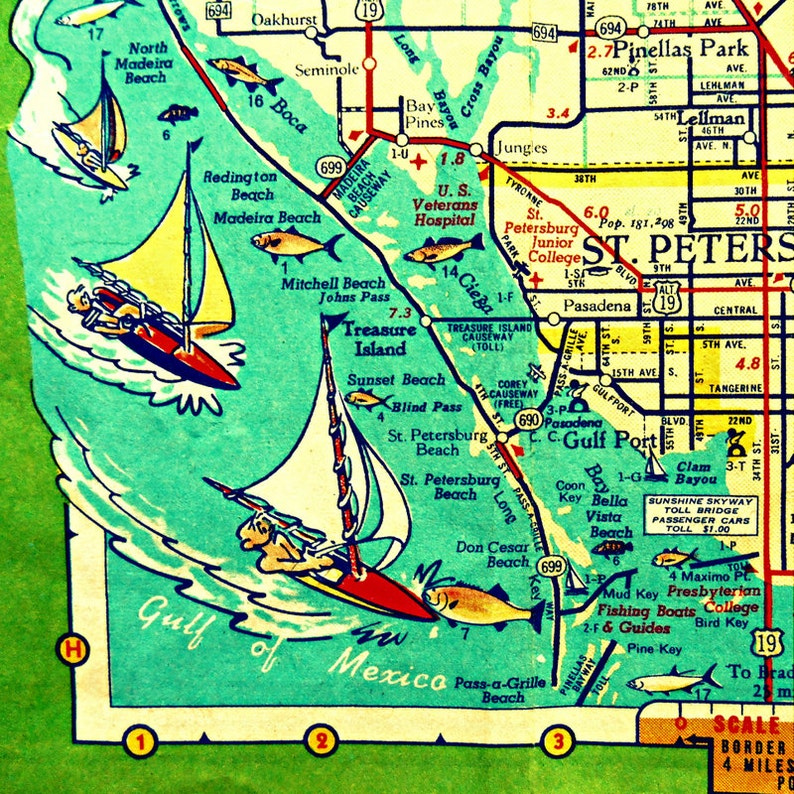 St Petersburg Florida Wall Art Vintage St Petersburg Fl Map Etsy