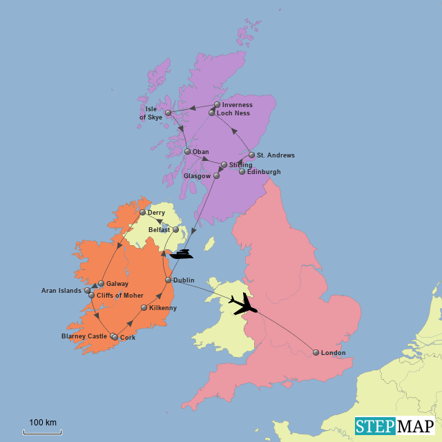 StepMap Scotland Ireland England Landkarte F r Great Britain