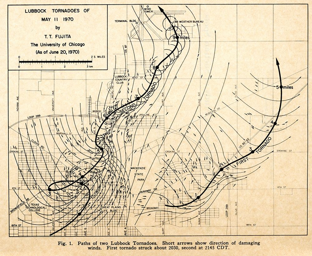 Ted Fujita s Map Of The 1970 Lubbock Tornado Path Housed At The 