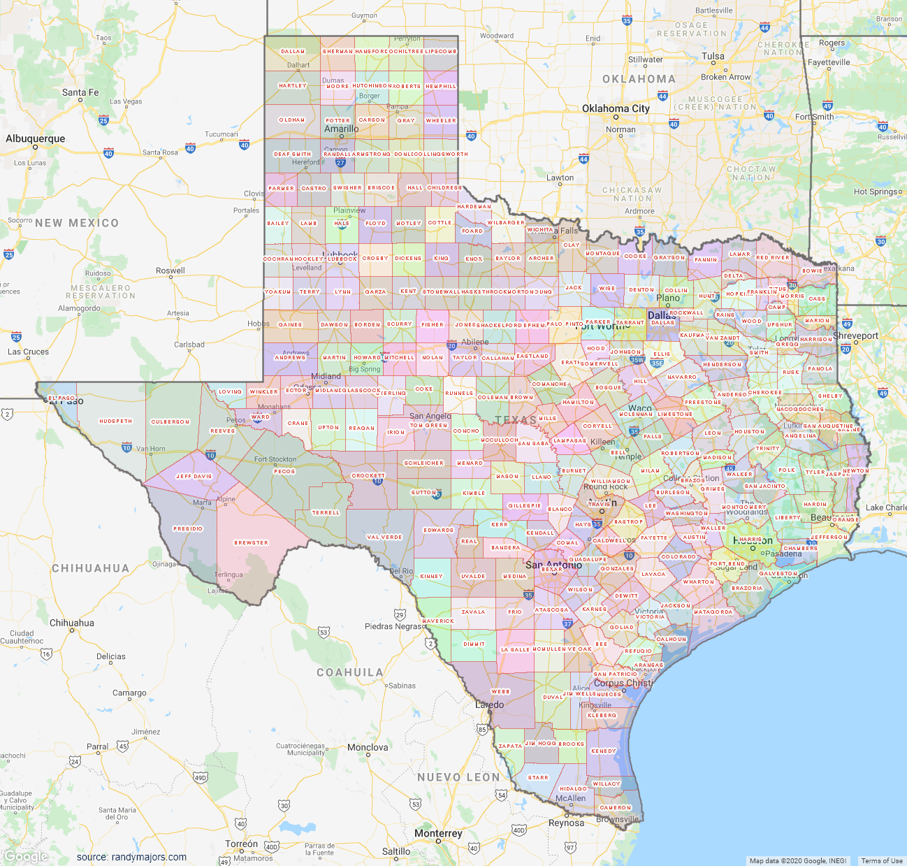 Texas County Map Shown On Google Maps