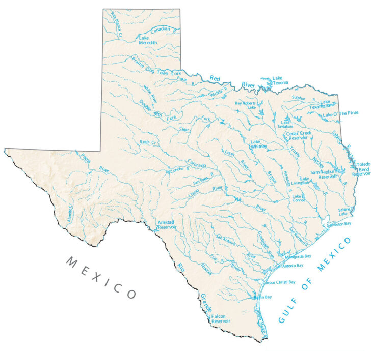 Map Of Texas With Rivers And Lakes