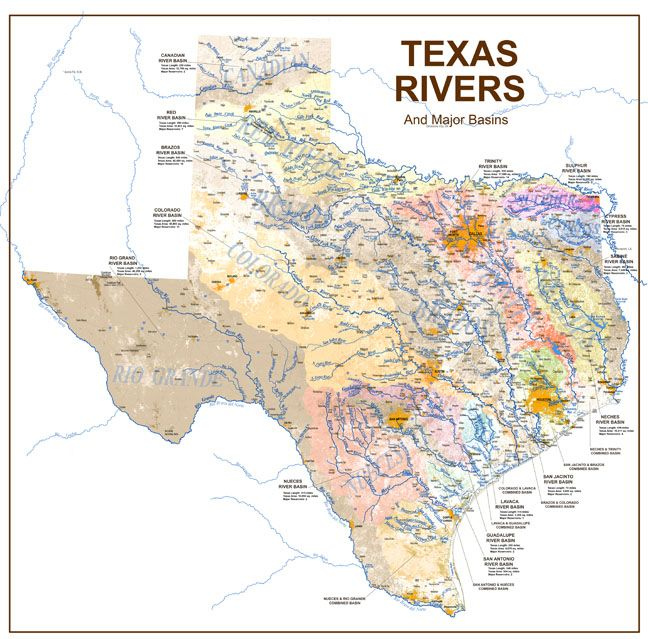 Texas Rivers Creeks And Lakes Map Texas Rivers And Lakes Lake Map 