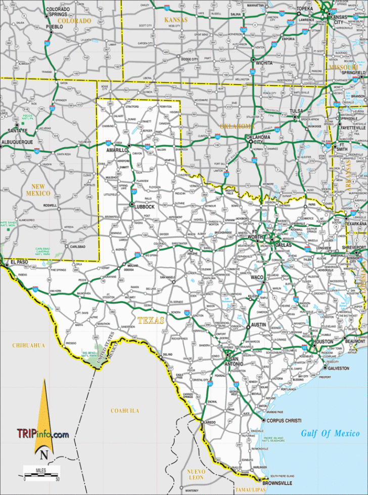 Texas Road Map With Cities And Towns