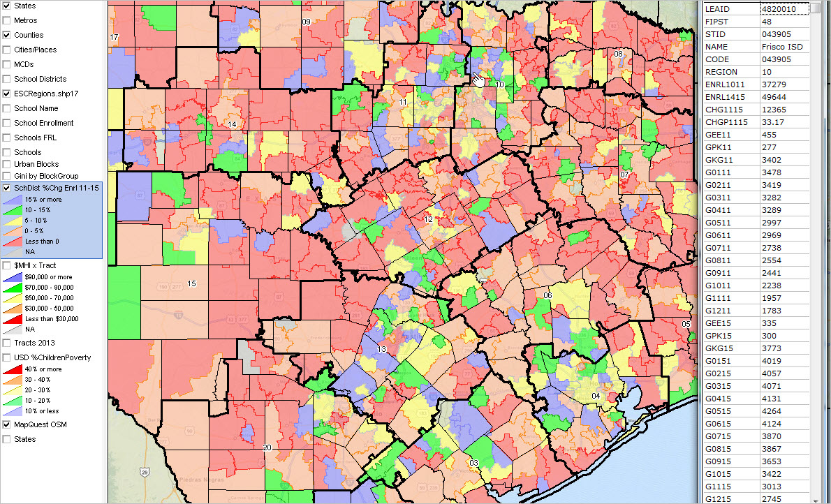 Texas School Districts 2010 2015 Largest Fast Growth Texas Gis Map 